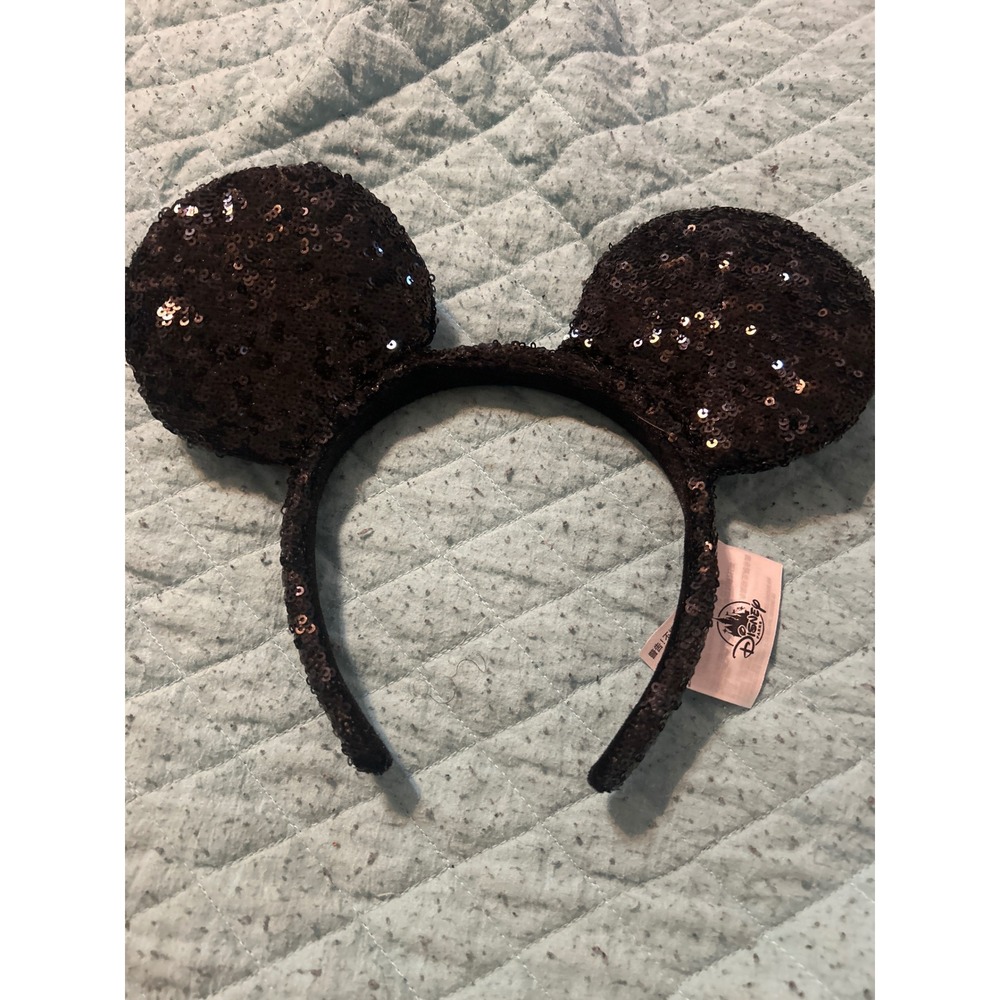 Disney Parks Mickey Minnie Mouse Ears Headband Black‎ Sequin Sparkle Theme Park